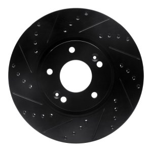 Kia Soul EV Brake Rotor (1) - Front Left - R1 Concepts - Drilled & Slotted - Black - `15-`19